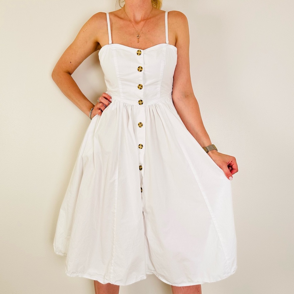 Free People Button Down Midi White Fit and Flare Dress prairie - Picture 6 of 9